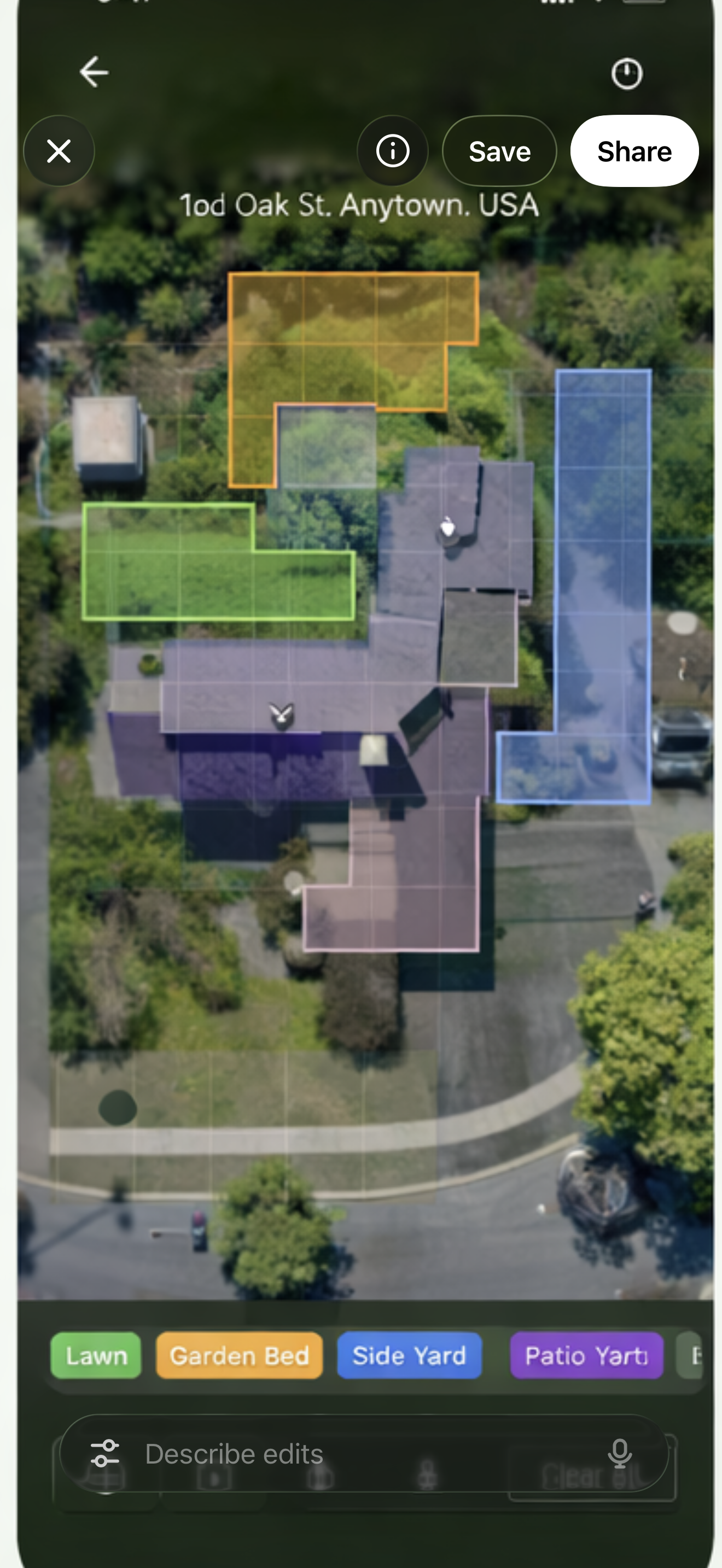 Satellite map with colored zones drawn